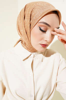 Vintage Motifli Eşarp Hardal 