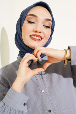 Vintage Motifli Eşarp Lacivert 