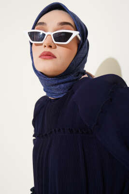 Vintage Motifli Eşarp Saks - Başörtüsü