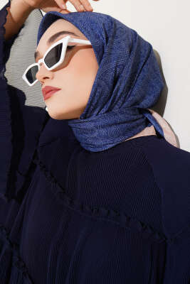 Vintage Motifli Eşarp Saks - Başörtüsü