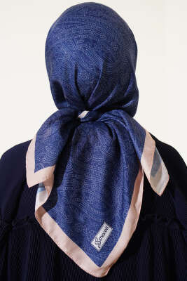 Vintage Motifli Eşarp Saks - Başörtüsü