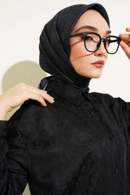 Vintage Motifli Eşarp Siyah 