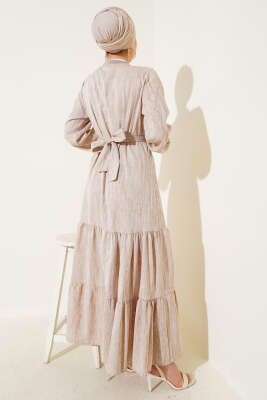 Yaka Ve Kol Ribanalı Elbise Bej - Elbise