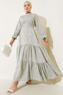 Yaka Ve Kol Ribanalı Elbise Haki - Elbise