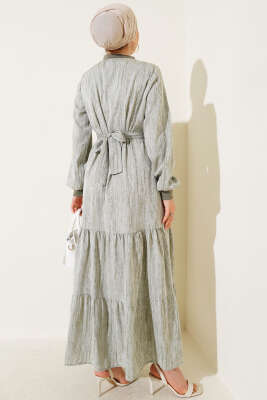 Yaka Ve Kol Ribanalı Elbise Haki - Elbise