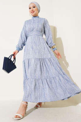Yaka Ve Kol Ribanalı Elbise Haki Indıgo 
