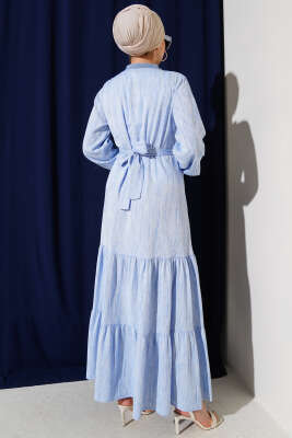 Yaka Ve Kol Ribanalı Elbise Mavi - Elbise