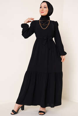 Yakası Büzgülü Ayrobin Elbise Siyah