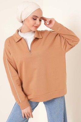 Yakası Fermuarlı Tunik Camel