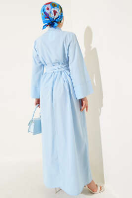 Yan Bağlamalı Yarım Çapraz Düğmeli Elbise Bebe Mavi - Elbise