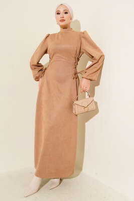 Yan İp Bağlamalı Süet Elbise Latte - Elbise