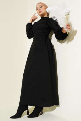 Yan İp Bağlamalı Süet Elbise Siyah 