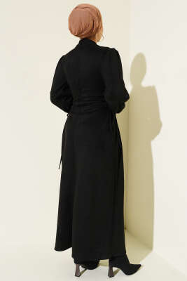 Yan İp Bağlamalı Süet Elbise Siyah - Elbise