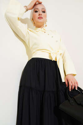 Yandan Bağlamalı Çapraz Düğmeli Kısa Gömlek Sarı 