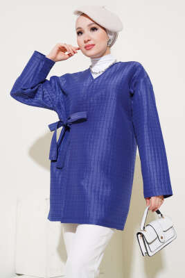 Yandan Bağlamalı Kapitone Kimono Lacivert - MUSTİ