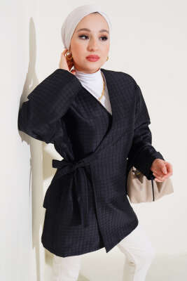 Yandan Bağlamalı Kapitone Kimono Siyah - MUSTİ