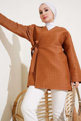 Yandan Bağlamalı Kapitone Kimono Taba - MUSTİ