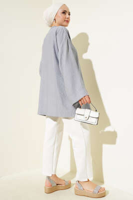 Yandan Çift İp Bağlamalı Kimono Gri - Dış Giyim&Mont