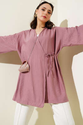 Yandan Çift İp Bağlamalı Kimono Gül Kurusu 