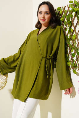 Yandan Çift İp Bağlamalı Kimono Yeşil 