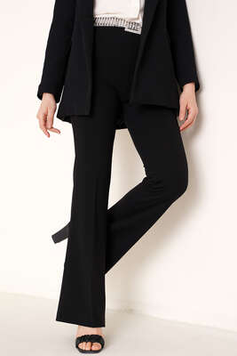 Yandan Fermuarlı İspanyol Paça Siyah Pantolon