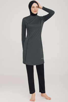 Yanı Çizgi Detaylı Tesettür Mayo Antrasit - ROZAMAY