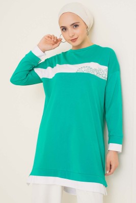 Yaprak Desenli Garnili Tunik Yeşil 