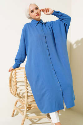 Yarasa Kol Oversize Uzun Gömlek İndigo - Gömlek