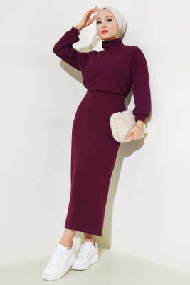 Yarım Boğazlı Fitilli Etekli Takım Mürdüm 