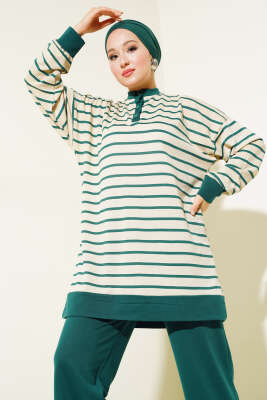 Yarım Çıtçıtlı Çizgili İkili Takım Zümrüt - İkili Takım
