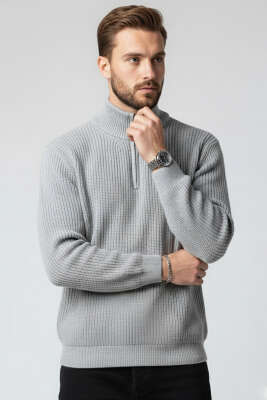 Yarım Fermuar Boğazlı Kazak Gri - BEKTAŞ