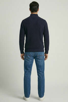 Yarım Fermuar Boğazlı Kazak Lacivert - Erkek Kazak