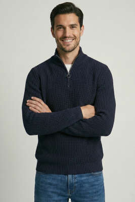 Yarım Fermuar Boğazlı Kazak Lacivert 