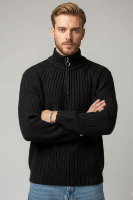 Yarım Fermuar Boğazlı Kazak Siyah - BEKTAŞ