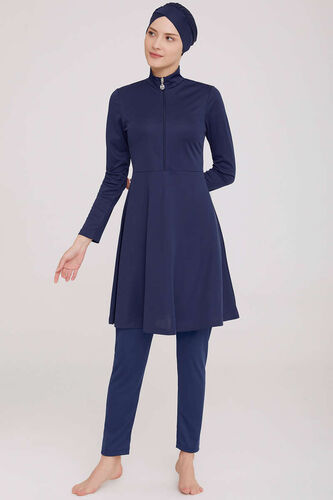 Yarım Fermuarlı Düz Tesettür Mayo Koyu Lacivert 