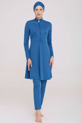 Yarım Fermuarlı Düz Tesettür Mayo Petrol - Tesettür Mayo