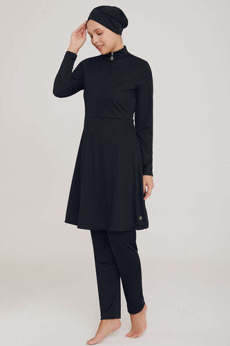 Yarım Fermuarlı Düz Tesettür Mayo Siyah 