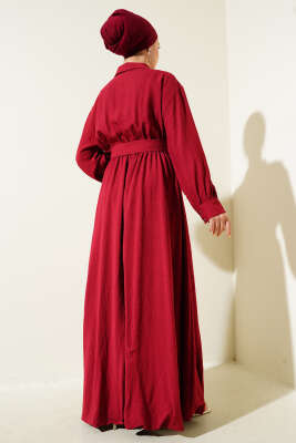 Yarım Fermuarlı Mevlana Elbise Bordo - Elbise