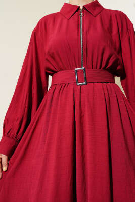 Yarım Fermuarlı Mevlana Elbise Bordo - Elbise