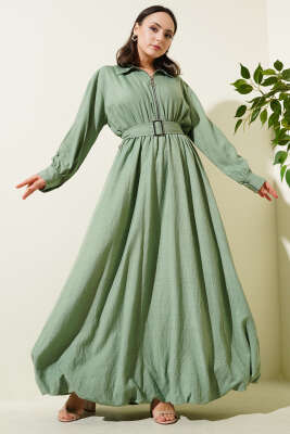 Yarım Fermuarlı Mevlana Elbise Çağla Yeşili 