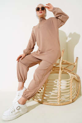 Loyşa Yarım Fermuarlı İkili Takım Latte - İkili Takım