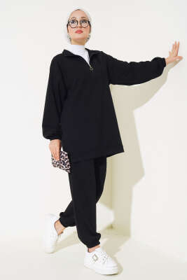 Loyşa Yarım Fermuarlı İkili Takım Siyah 