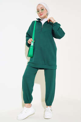 Loyşa Yarım Fermuarlı İkili Takım Zümrüt 