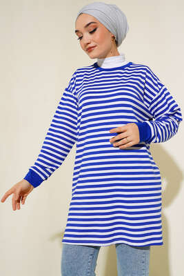 Yatay İnce Çizgili Tunik Saks 