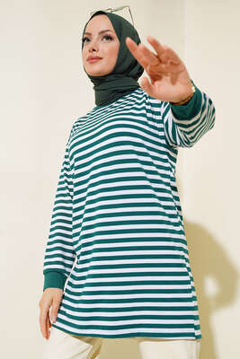 Yatay İnce Çizgili Tunik Zümrüt 