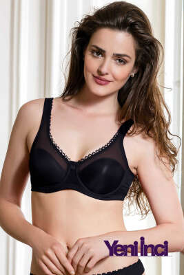 Yeni İnci Balenli Transparan Detaylı Toparlayıcı Sütyen C Siyah - YENİ İNCİ