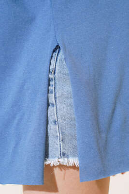 Yırtmaçlı Duble Kol T-shirt İndigo - Yeni Giyim