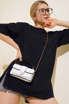 Yırtmaçlı Duble Kol T-shirt Siyah 