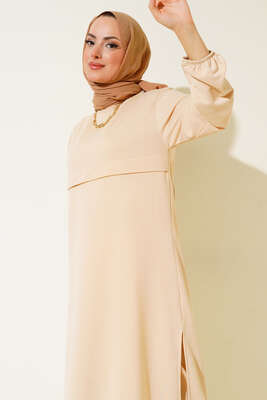 Yırtmaçlı Uzun İkili Takım Bej - İkili Takım