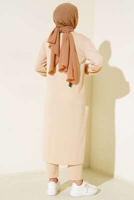 Yırtmaçlı Uzun İkili Takım Bej - İkili Takım